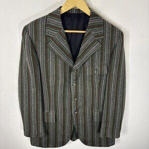 Vintage 1970s Striped Wool Blazer Men’s 42 Retro Mod Disco Sport Coat Wide Lapel
